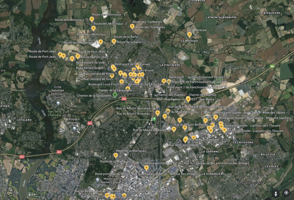 Carte Google Earth de l'étude vélo des citoyens de Carquefou Demain